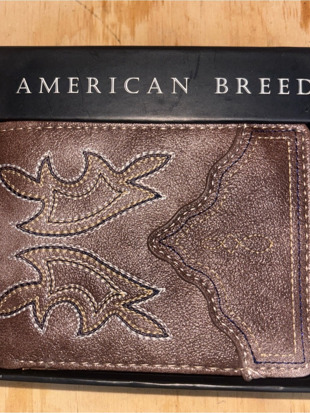 Men's Brown Leather Wallet with Embroidered Accents